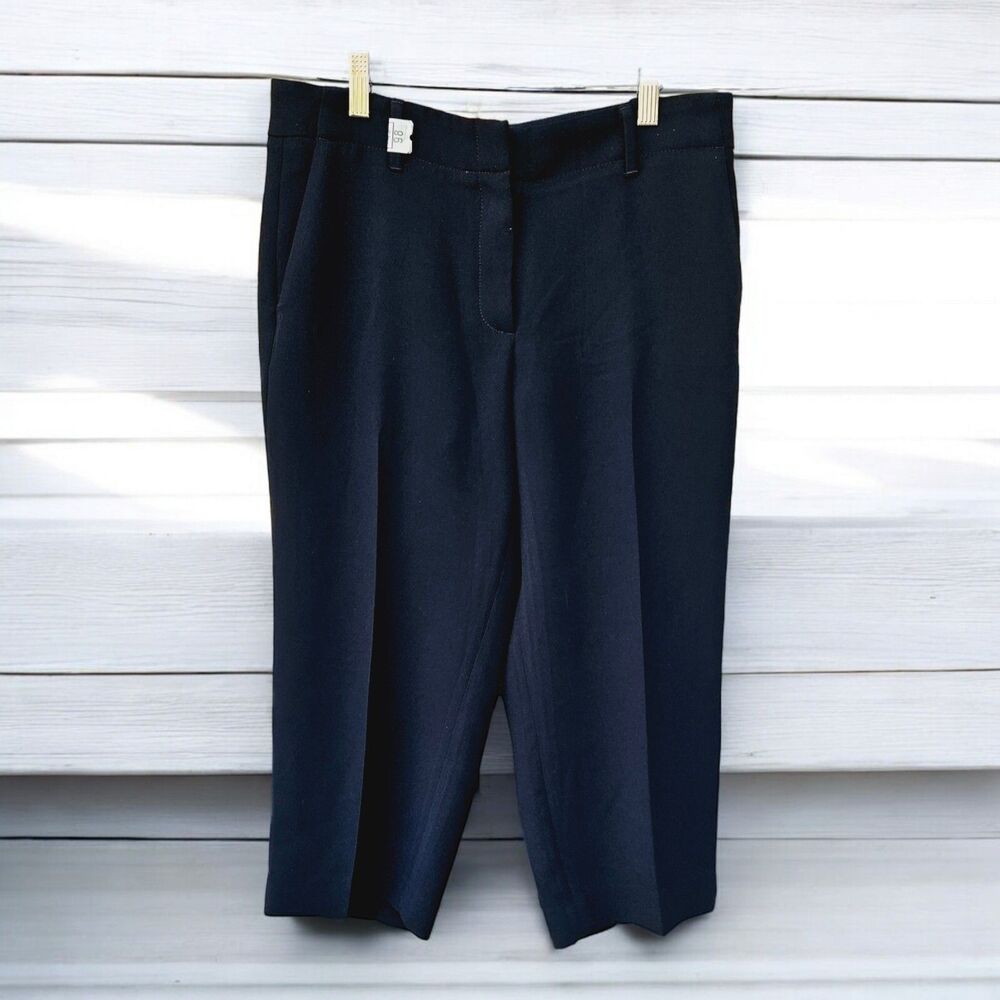 Talbots Cropped Black Wide Leg Pants Size 8 Petite Flat Front Classic Office